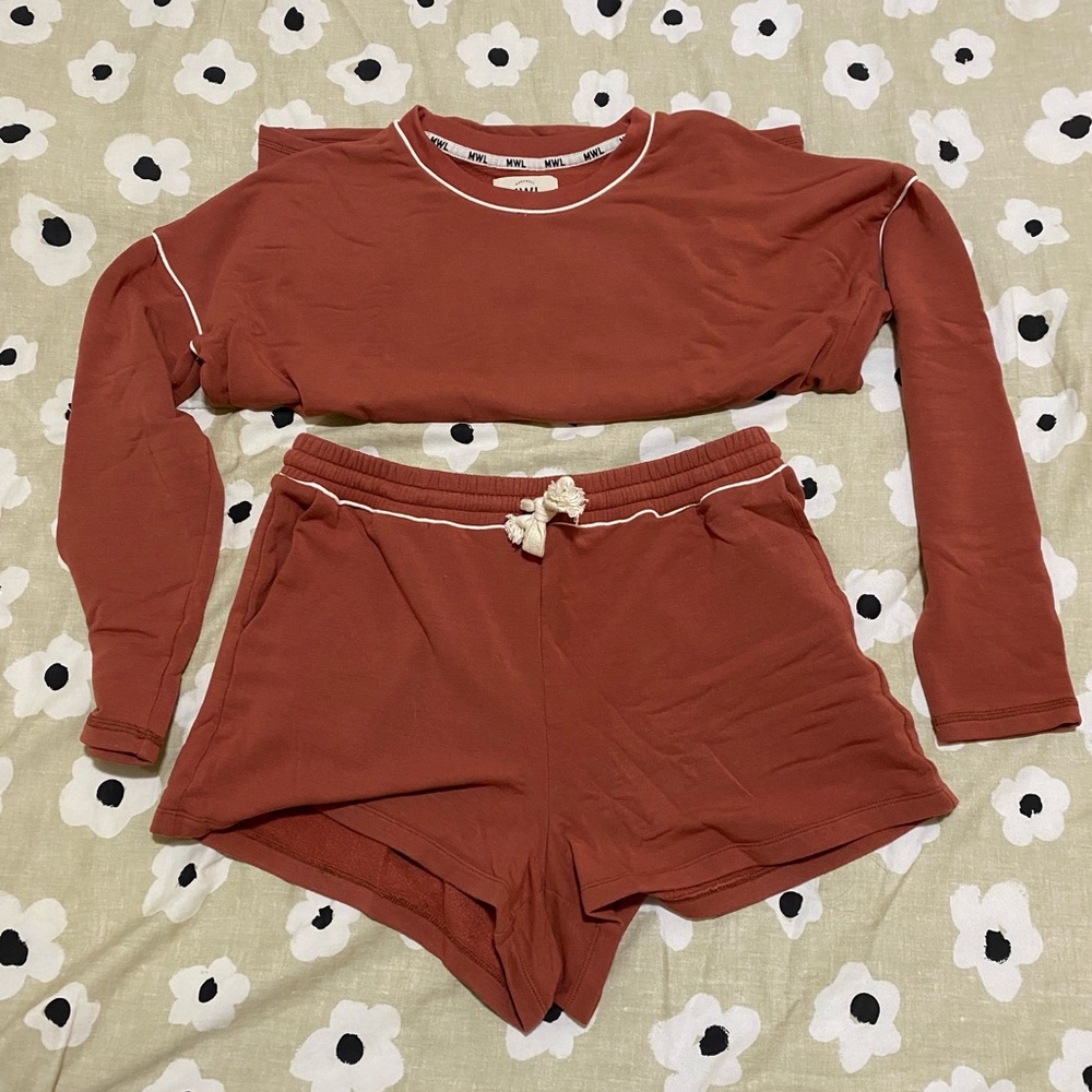 Madewell cozy burnt orange lounge set - sz XS top, S bottom
